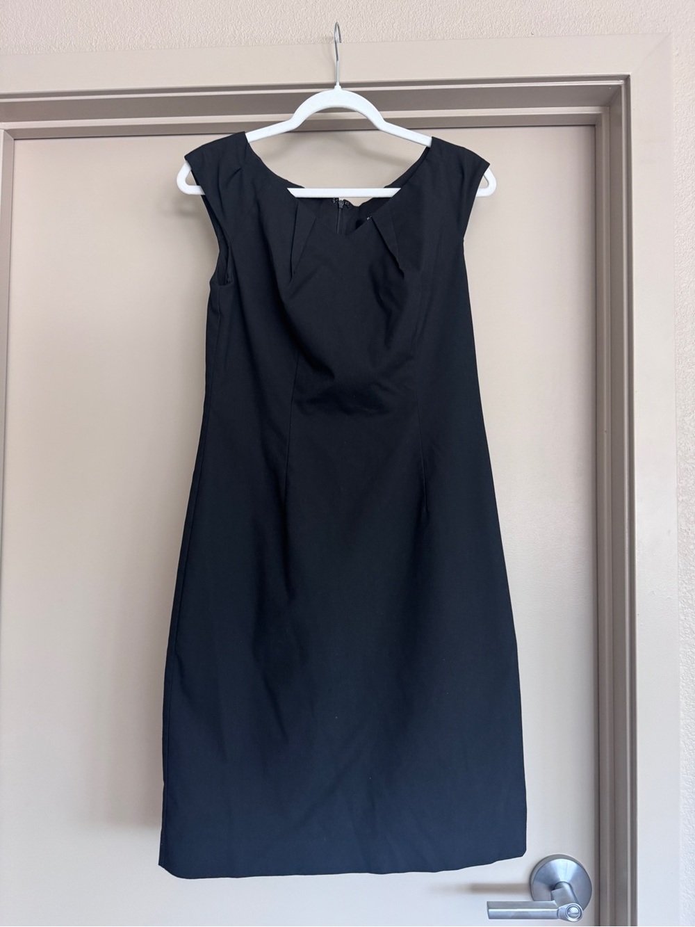 Classic Black Fit & Flare Midi Dress Pleated Neckline